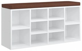 magasfényű fehér szerelt fa cipőtároló pad 100x35x45 cm