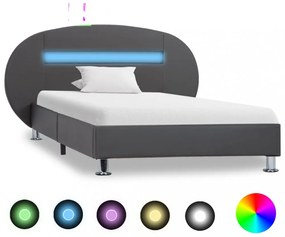 Szürke LED-es műbőr ágykeret 90 x 200 cm