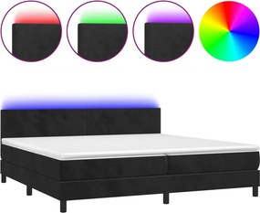 vidaXL fekete bársony rugós és LED-es ágy matraccal 200x200 cm