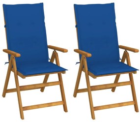 vidaXL 2 db dönthető tömör akácfa kerti szék párnákkal