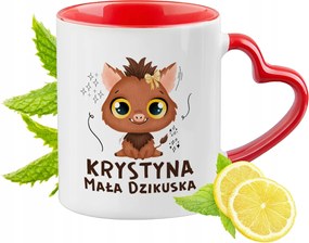 Piros bögre szív alakú füllel Krisztina ajándék