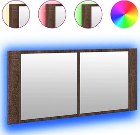 vidaXL barna tölgyszínű LED-es tükrös fürdőszobaszekrény 100x12x45cm