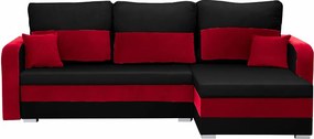KOROS Kinyitható sarokkanapé Fekete/piros