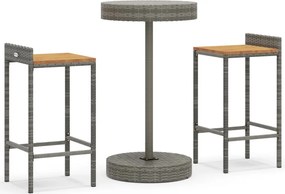 vidaXL 3 részes szürke polyrattan és tömör akácfa kerti bárszett