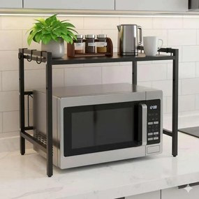 Állítható konyhai polc a mikro fölé – 6 akasztó, 63 x 43 x 36 cm