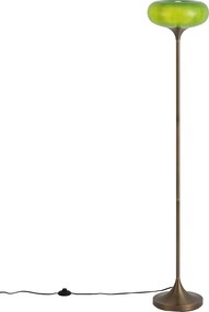 Retro állólámpa sötét bronz zöld üveg búrával 150 cm - Glaze