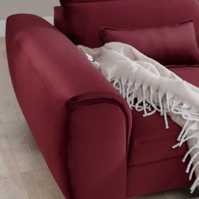 Piros bársony kinyitható-tárolóhelyes sarokkanapé (jobb oldali-heverő résszel) Foble – ELTAP