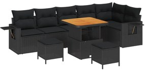 vidaXL Kerti Kanapé Szett 9 pcs Fekete polirattan