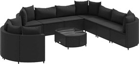vidaXL 10 részes fekete polyrattan kerti ülőgarnitúra párnákkal