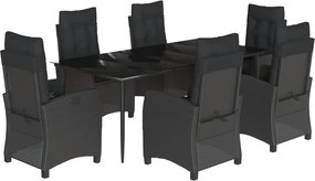 vidaXL 7 részes fekete polyrattan kerti étkezőgarnitúra párnával