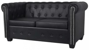 2 személyes és 3 személyes fekete műbőr Chesterfield kanapé