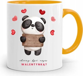 Sárga Valentin Napi Bögre Szeretnél Az Én Valentin Napom Lenni? fényképes nyomattal