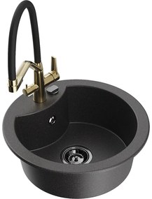 Mexen Diego 1-kamrás gránit mosogató Duo konyhai csapteleppel, fekete pöttyös - 6512-76-671701-57-B