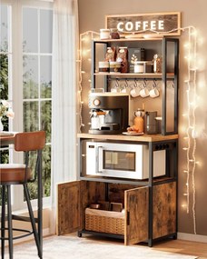 Konyhai polc beépített elosztóval, 40 x 60 x 170 cm, rusztikus barna és fekete