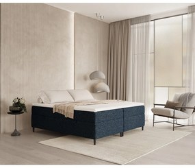 Sötétkék ágyneműtartós boxspring ágy 200x200 cm Araya – Maison de Rêve