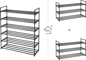 Cipőtartó 3 szintes, 2 darabos készlet, fém cipőtároló, 12–15 pár cipőhöz, fekete