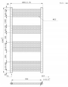 Erga Basic, fűtőelem 1200x600 mm, 555 W, fekete, ERG-LAV-BASIC-12060-BK