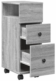 szürke sonoma szerelt fa görgős keskeny fürdőszobaszekrény