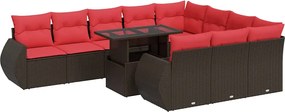 vidaXL 11 részes barna polyrattan akácfa kerti ülőgarnitúra párnákkal
