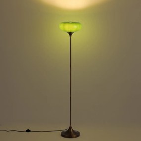 Retro állólámpa sötét bronz zöld üveg búrával 150 cm - Glaze
