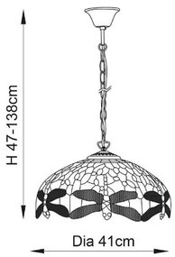 Endon 64080 - Láncra akasztott Tiffany DRAGONFLY csillár, 3xE27/60W/230V, átmérő 41 cm
