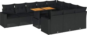 vidaXL 11 részes fekete polyrattan kerti ülőgarnitúra párnákkal