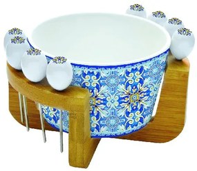 Porcelántálka 16cm 8 olivanyárssal, dobozban, Maiolica Blue