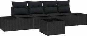 vidaXL Kanapé Szett párnával párnával 5 pcs Fekete polirattan