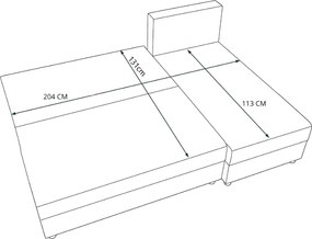 Ágyazható, kétoldalas L alakú kanapé VALERIO SLIM 200x140 cm, sötétszürke színű + 2 db díszpárna INGYEN