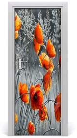 Poszter tapéta ajtóra vadvirágok pipacsok 75x205 cm