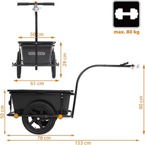 TERY kerékpáros utánfutó, 90l, 61x153x90cm, fekete Monzana