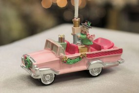 Pasztell rózsaszín karácsonyfadísz autó 11cm
