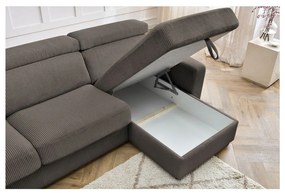 Szürkésbarna kordbársony kinyitható sarokkanapé (variálható) Monaco – Bobochic Paris