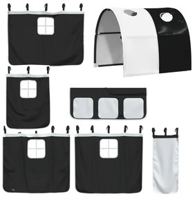 fehér-fekete tömör fenyő gyerek galériaágy alagúttal 90x190 cm