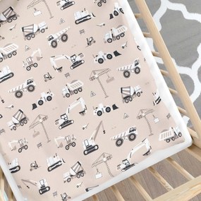 Goldea gyerek pamut ágyneműhuzat kiságyba - teherautók és markolók bézs alapon 110 x 125 és 35 x 55 cm