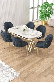 Zae étkezőgarnitúra, fehér márvány-arany, 168 cm – TR240CHR3090