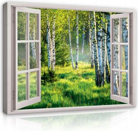 Vászonkép Ablak Erdő Zöld Vászon Nappali Hálószoba Fürdőszoba Modern 100x70