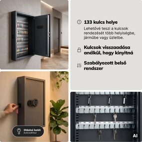 Kulcsszekrény elektronikus bedobónyílással és kódzárral, 133 kulcshoz, 430x665x130 mm: BRUCE