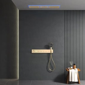 Falba süllyesztett zuhanyrendszer ELITE EDITION BCS1045, 6 funkcióval, LED-világítással, termosztáttal és többféle felülettel — Szálcsiszolt arany —…