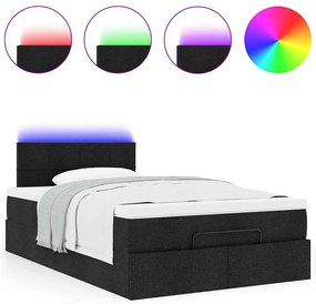 fekete szövet ottomán ágy matraccal &amp; LED-ek 120x190 cm