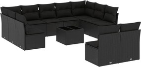 vidaXL 12 részes fekete polyrattan kerti ülőgarnitúra párnákkal