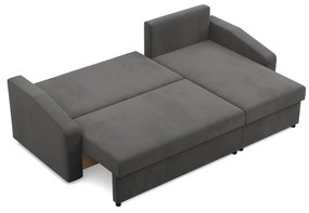 Zeus sarokkanapé, 1 ágyneműtartóval, döntött kartámasz, szövet anyag, univerzális oldal, hab töltet, szürke