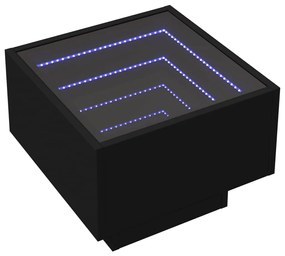 Fekete szerelt fa kisasztal LED-del 40 x 40 x 30 cm