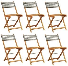 6 db szürke polyrattan és tömör fa összecsukható kerti szék