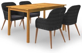 vidaXL 5 részes fekete kerti étkezőgarnitúra