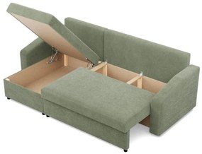 Zeus sarokkanapé, 2 ágyneműtartóval, döntött kartámasz, kordbársony, univerzális oldal, bonell töltet, zöld