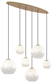 Hotel Chic függőlámpa sárgaréz fehér üveggel, téglalap alakú, 6-lámpás - Misty