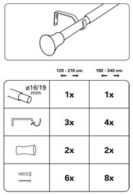 Fém bővíthető függönykarnis 120 - 210 cm Konus - Gardinia