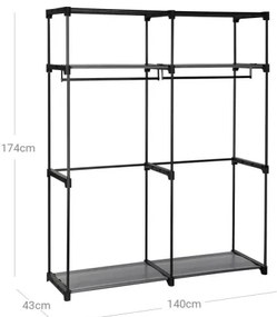 MATIS 140x174 cm szürke textil tárolószekrény polcokkal és ruharúddal