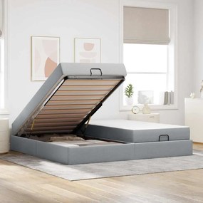 Ágykeret tárolóval Világosszürke 200 x 200 cm szövet